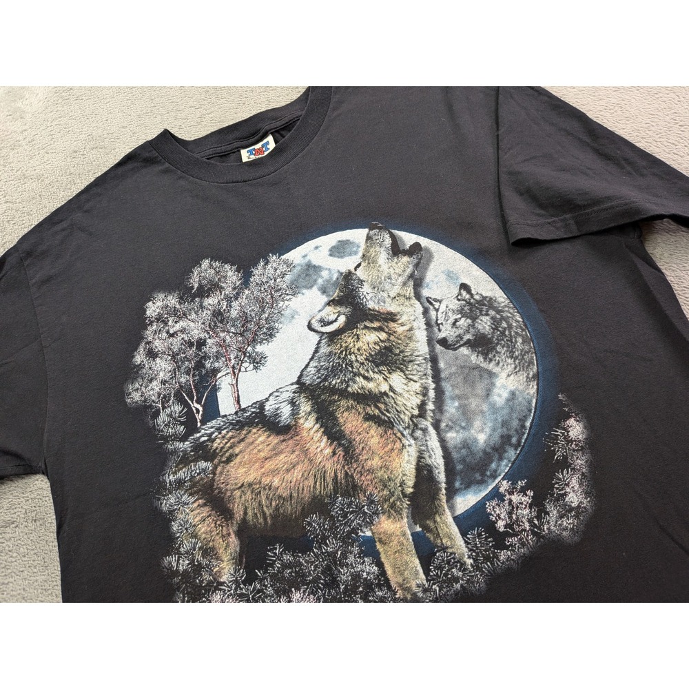 TNT Trau & Loevner Howling Wolf Full Moon Graphic T-Shirt Mens XL Black Vintage